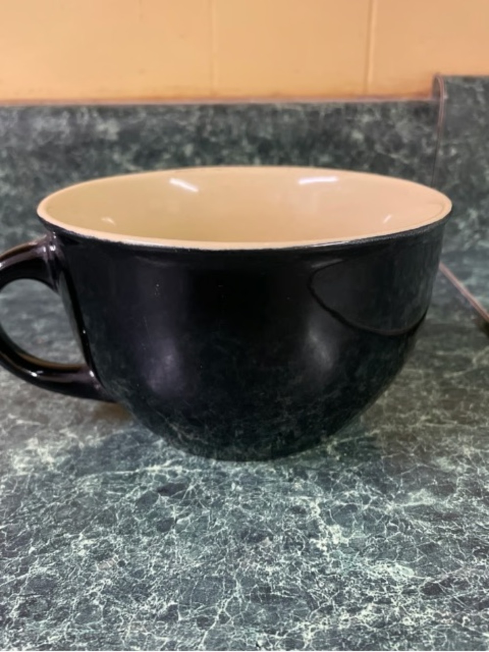 Large Black Ceramic Bowl Mug with Cream Interior - Home Art Glass Art